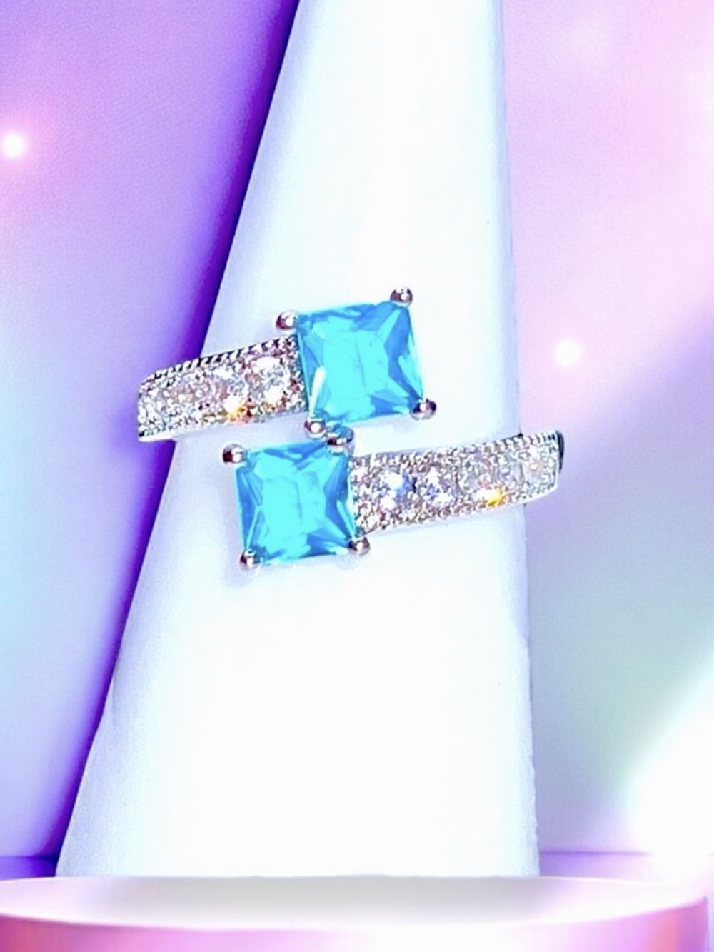 Silver and Blue Ring - 10 Zircon AAA stone accents NWT